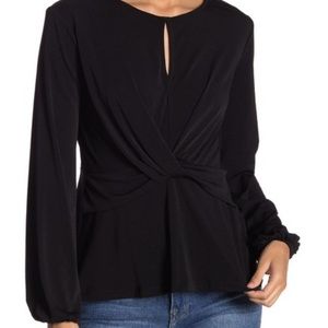 B'LEEV Twist Front Woven Long Sleeve Top